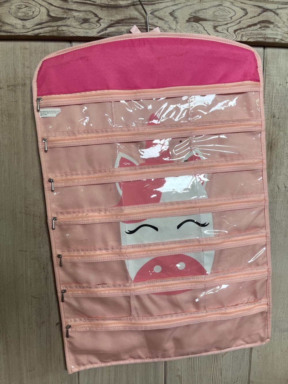 Source Unknown Pink Unicorn Hanging Jewelry Organizer with Clear Zip Pockets